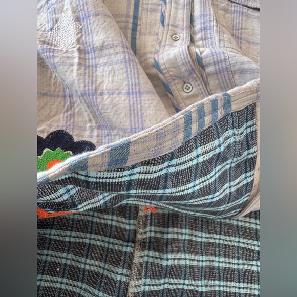 NWT We The Free Blue Plaid Sashiko Flannel Shirt with Floral Embroidery M - Picture 5 of 11